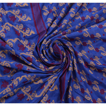 Sanskriti Vintage Indisk Sari Kunstsilke Vævet Blå Bæredygtigt Stof Premium Sari