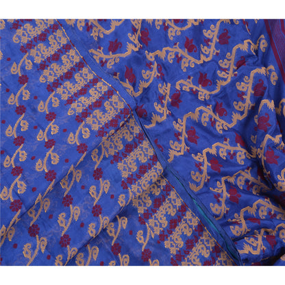 Sanskriti Vintage Indisk Sari Kunstsilke Vævet Blå Bæredygtigt Stof Premium Sari