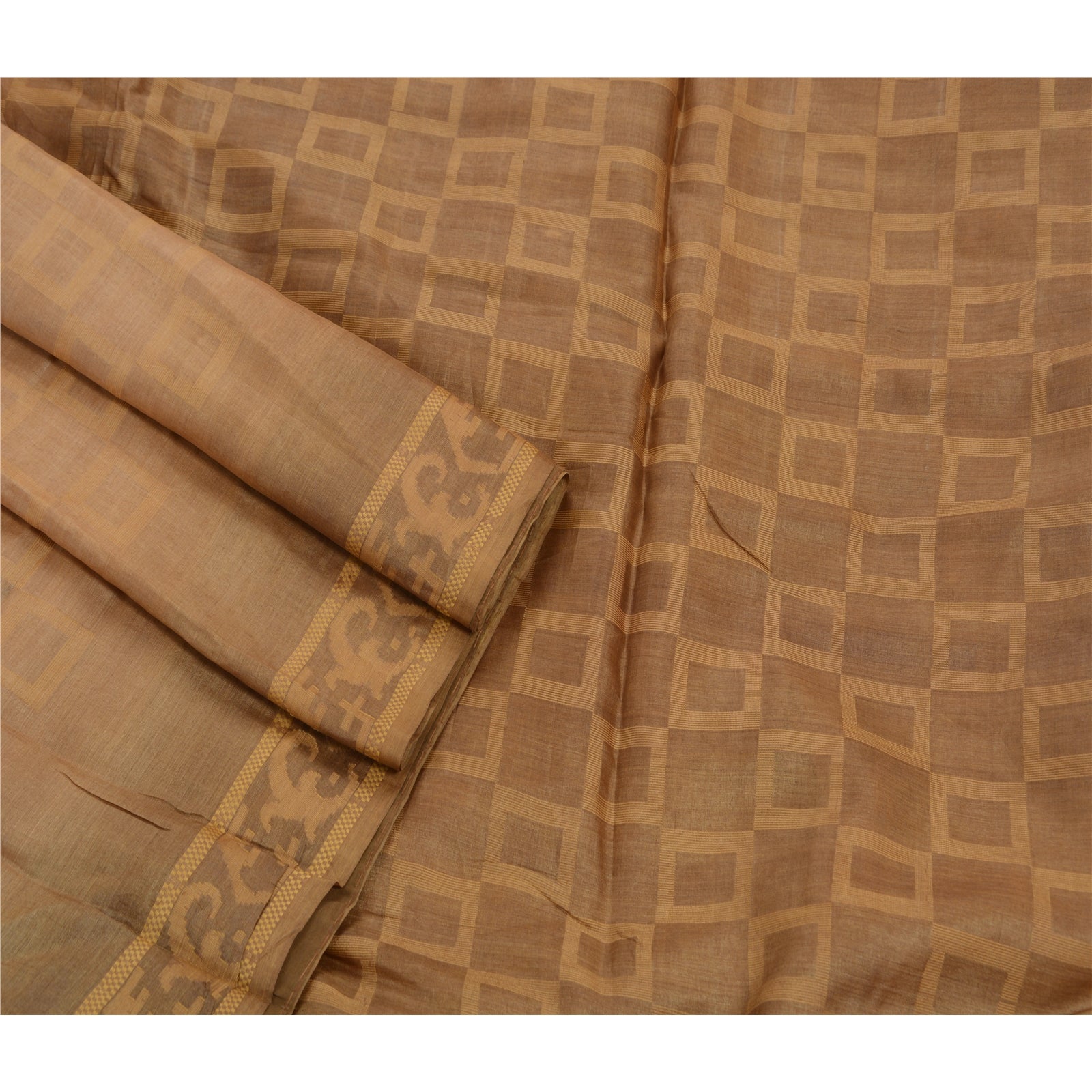 Sanskriti Vintage Antique Indian Saree 100% Pure Silk Woven Sustainable Fabric Brown Sari