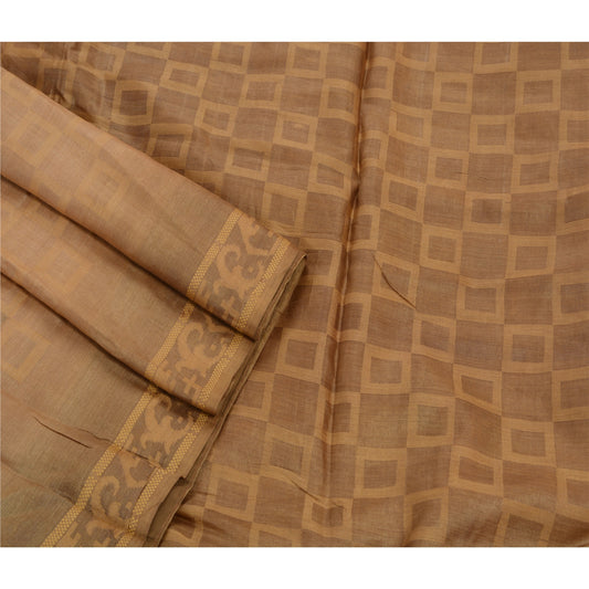 Sanskriti Vintage Antique Indian Saree 100% Pure Silk Woven Sustainable Fabric Brown Sari