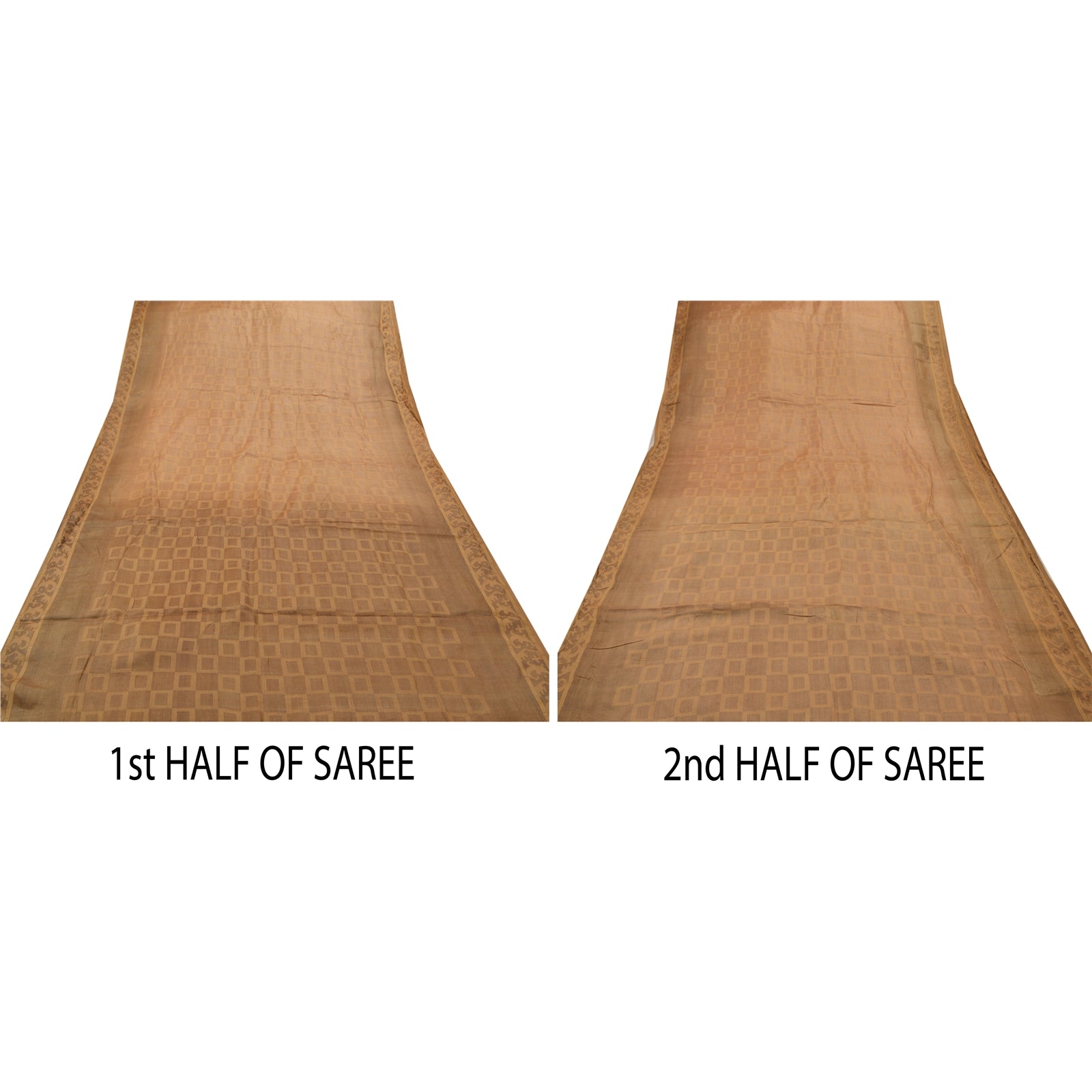 Sanskriti Vintage Antique Indian Saree 100% Pure Silk Woven Sustainable Fabric Brown Sari