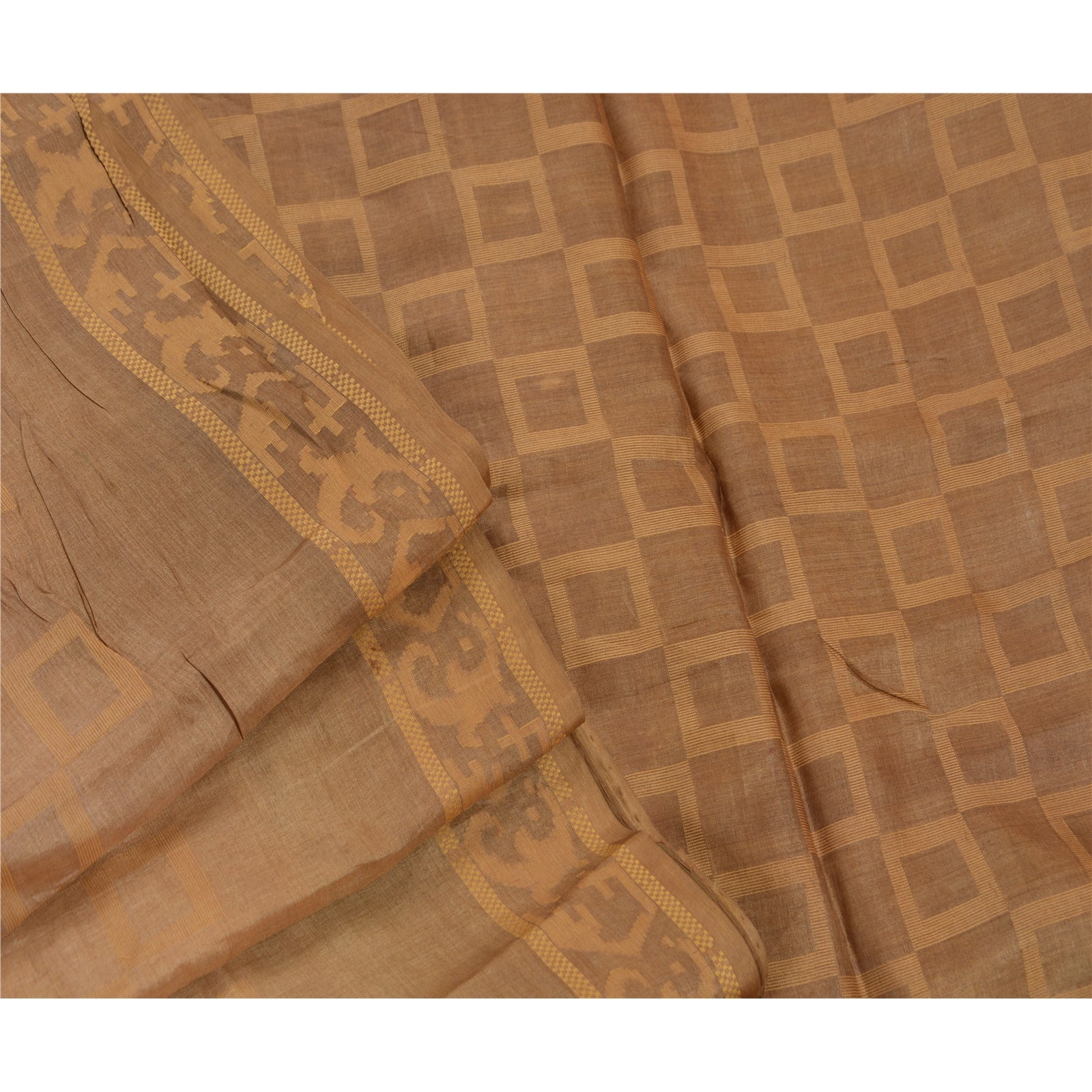 Sanskriti Vintage Antique Indian Saree 100% Pure Silk Woven Sustainable Fabric Brown Sari