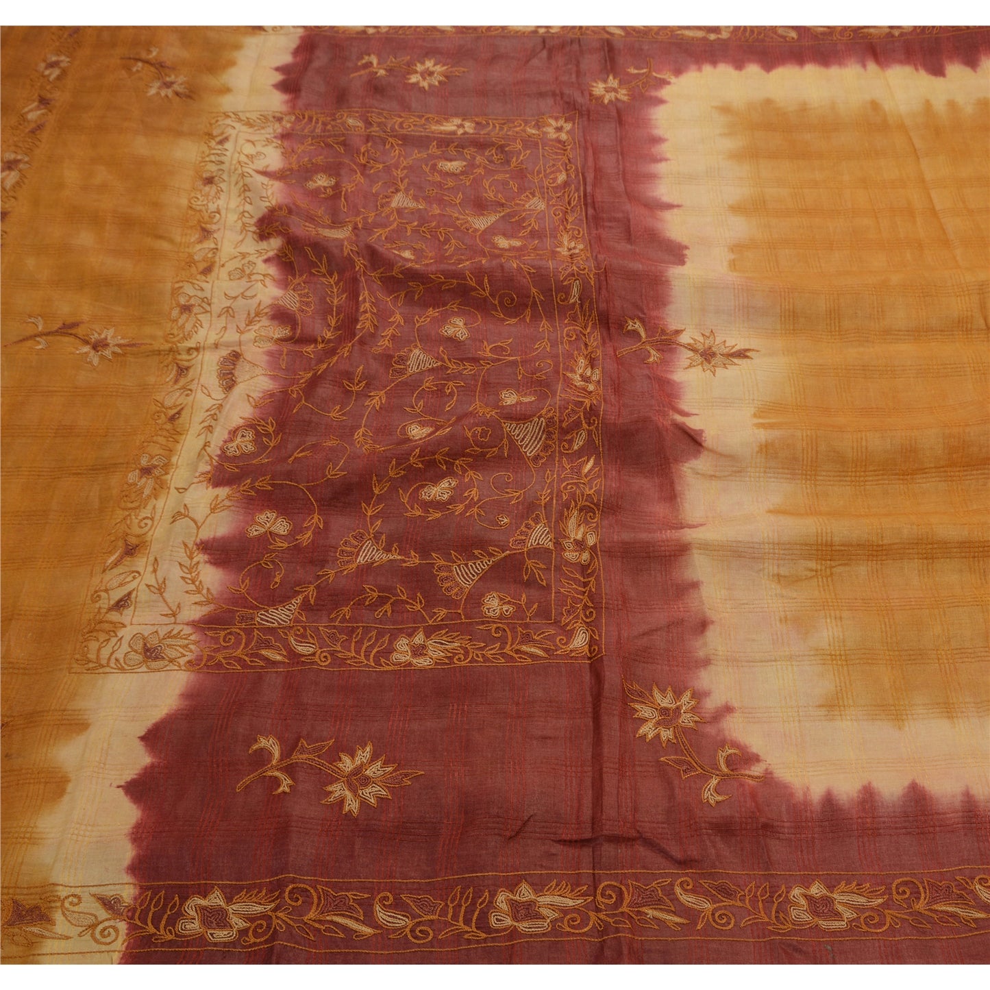Sanskriti Vintage Indian Saree 100% Pure Silk Hand Embroidered Craft Sustainable Fabric Sari
