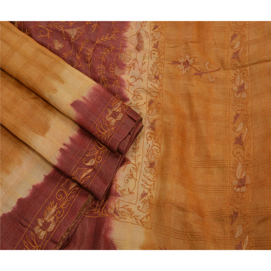 Sanskriti Vintage Indian Saree 100% Pure Silk Hand Embroidered Craft Sustainable Fabric Sari