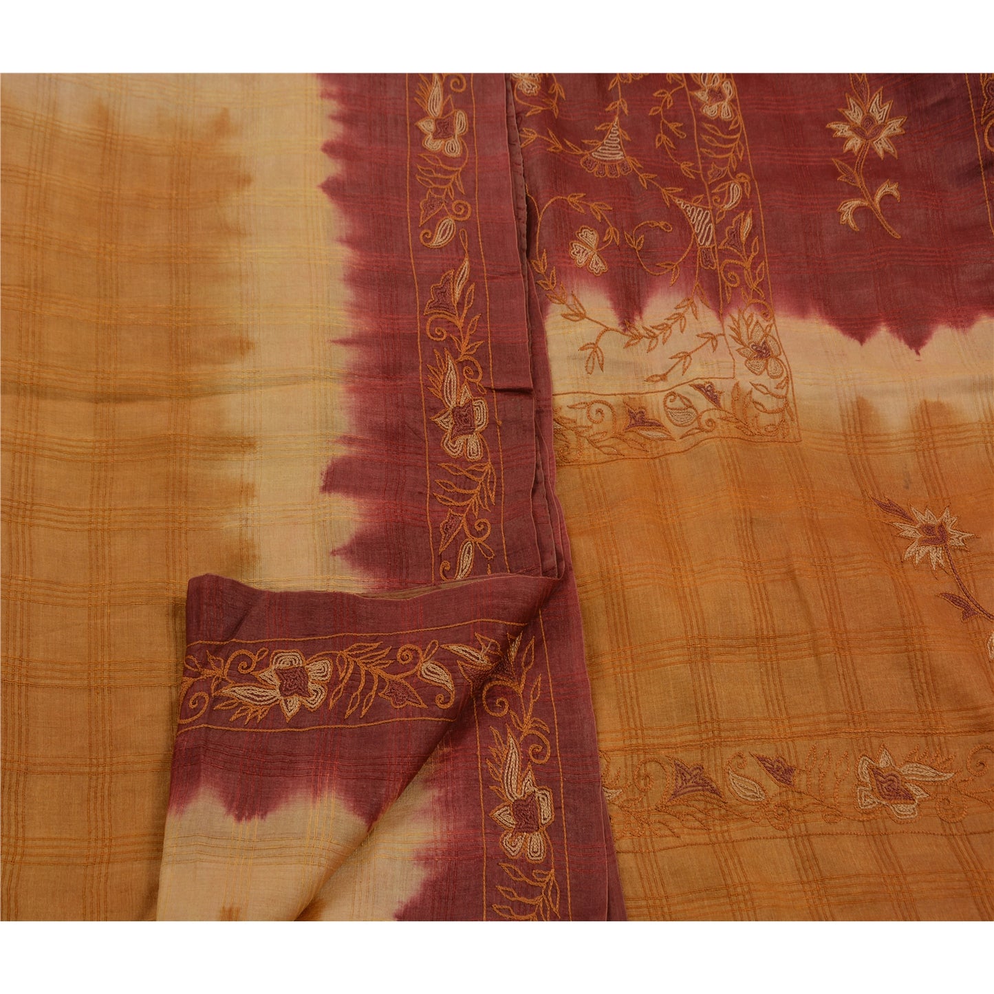 Sanskriti Vintage Indian Saree 100% Pure Silk Hand Embroidered Craft Sustainable Fabric Sari