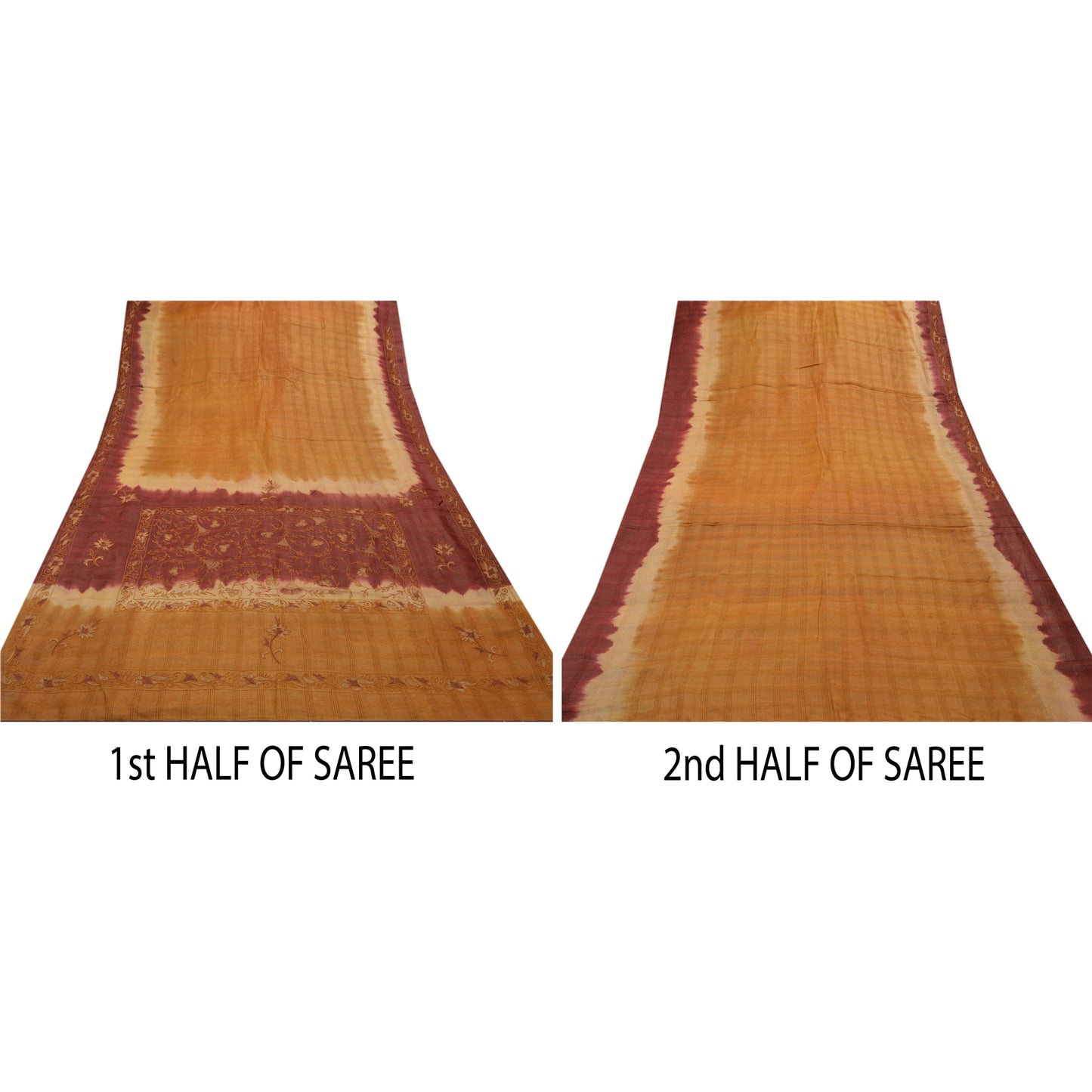 Sanskriti Vintage Indian Saree 100% Pure Silk Hand Embroidered Craft Sustainable Fabric Sari