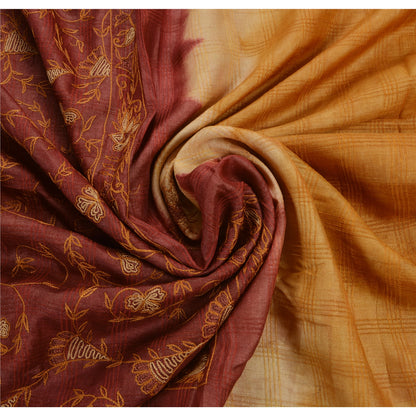Sanskriti Vintage Indian Saree 100% Pure Silk Hand Embroidered Craft Sustainable Fabric Sari