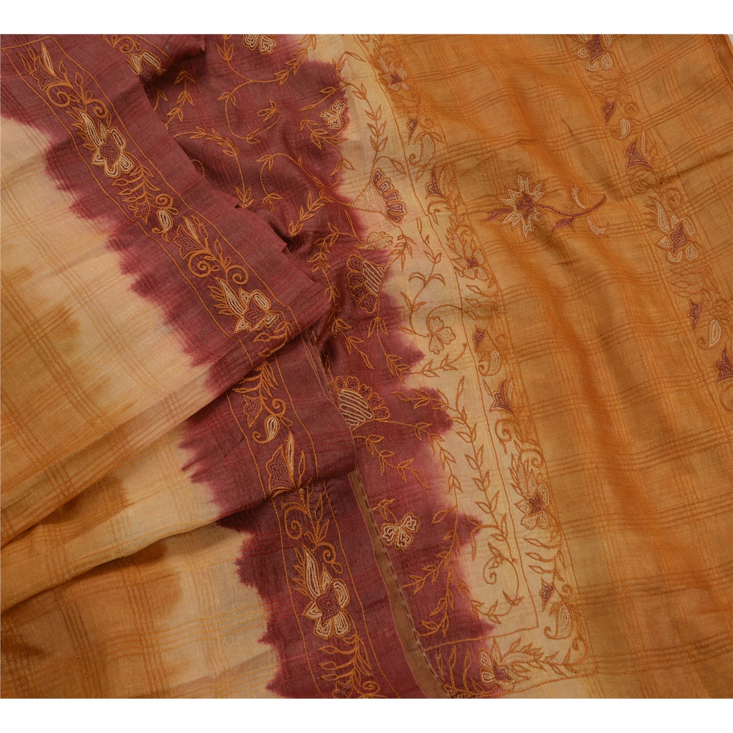 Sanskriti Vintage Indian Saree 100% Pure Silk Hand Embroidered Craft Sustainable Fabric Sari