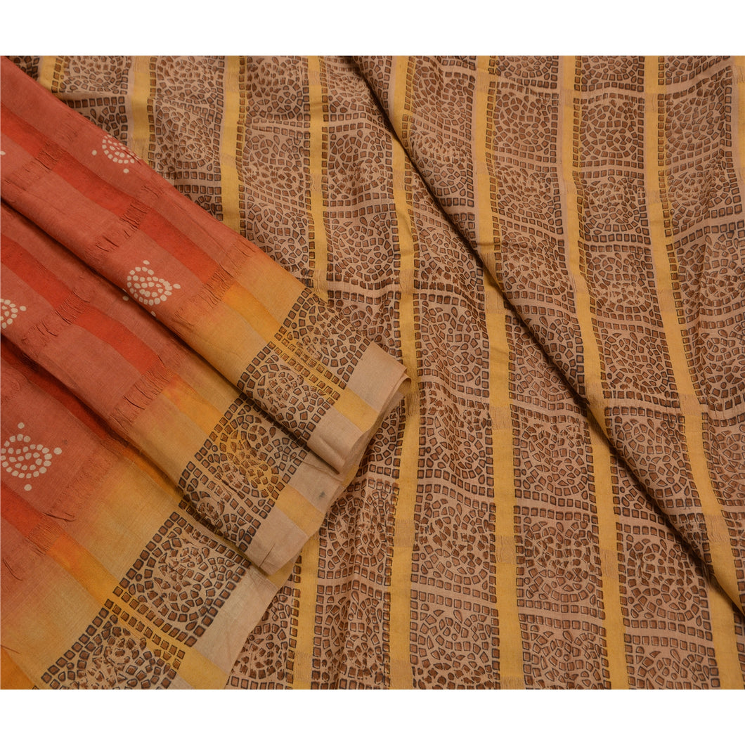 Sanskriti Antique Vintage Saree 100% Pure Silk Printed Craft Fabric Premium Sari
