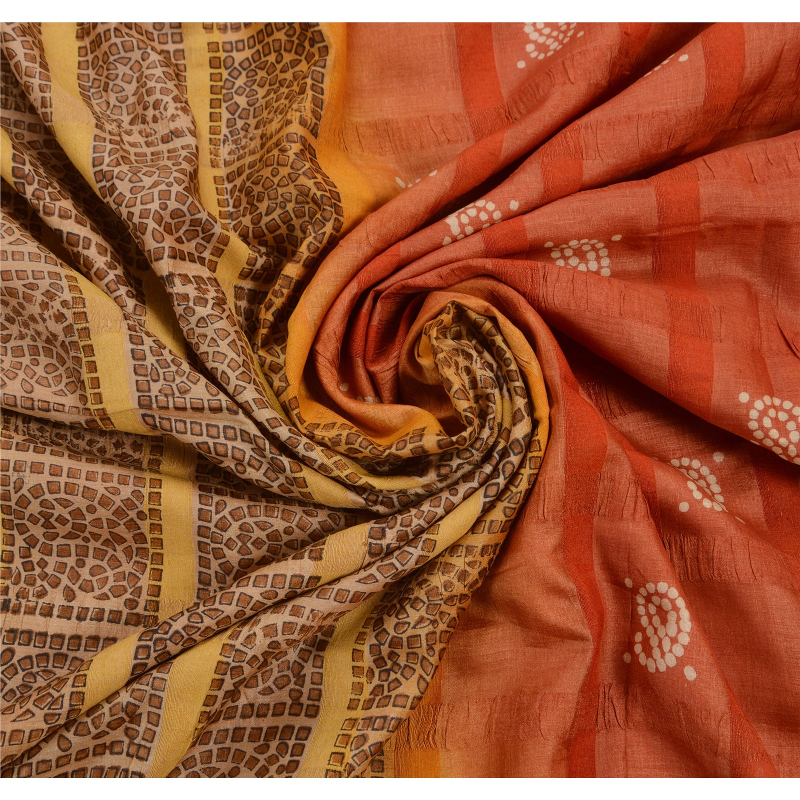 Sanskriti Vintage Sari 100% Pure Silk Indian Brown/Red Sarees Floral, Paisley Printed 6Yd Craft Pre-owned Indian Saree Fabric