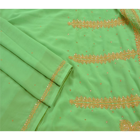 Sanskriti Vintage Antique Green Saree Georgette Hand Embroidery Sustainable Fabric Premium Sari