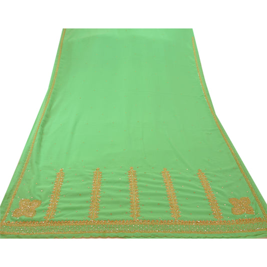 Sanskriti Vintage Antique Green Saree Georgette Hand Embroidery Sustainable Fabric Premium Sari