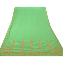 Load image into Gallery viewer, Sanskriti Antique Vintage Green Saree Georgette Hand Embroidery Fabric Premium Sari
