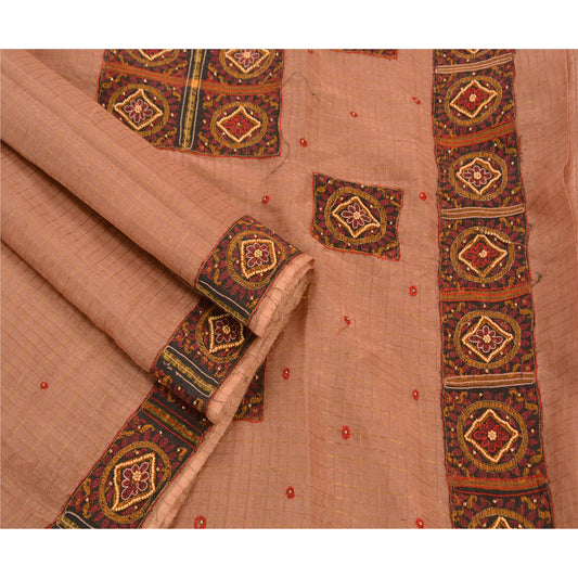 Санскритское винтажное персиковое сари из чистого хлопка с ручной вышивкой, тканое экологически чистое сари премиум-класса