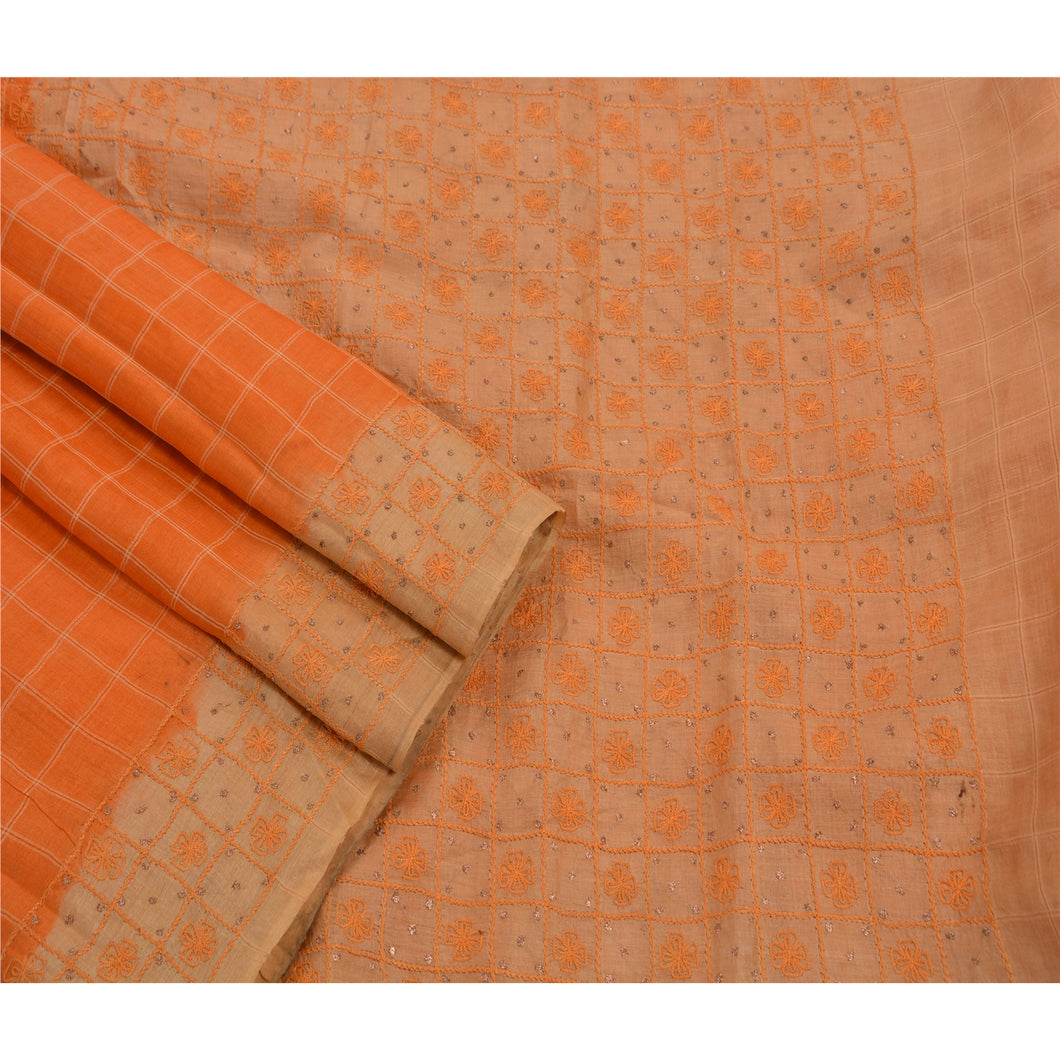 Sanskriti Antique Vintage Saree 100% Pure Silk Hand Embroidery Craft Fabric Sari