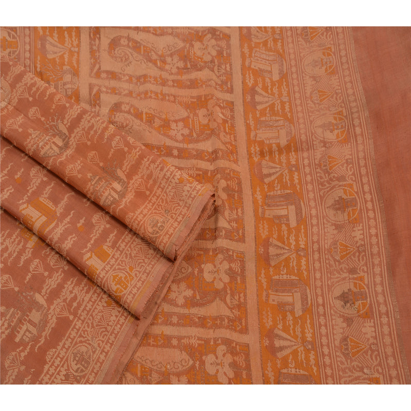 Sanskriti Vintage indisk sari 100% ren silke vævet håndværk bæredygtigt stof premium sari