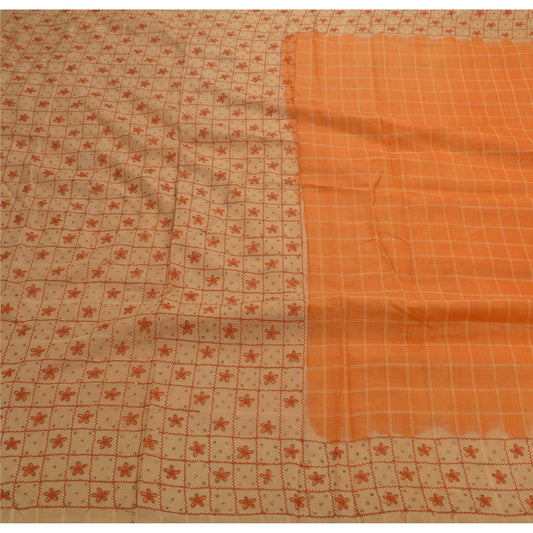 Sanskriti Vintage Indian Saree 100% Pure Silk Hand Embroidered Peach Sustainable Fabric Sari