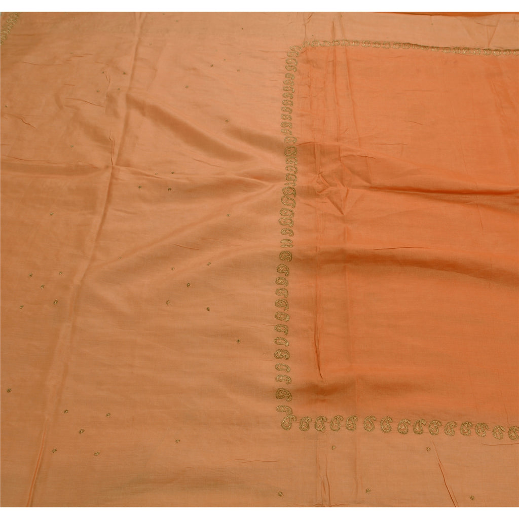 Sanskriti Vintage Indian Saree 100% Pure Silk Hand Embroidered Peach Sustainable Fabric Sari