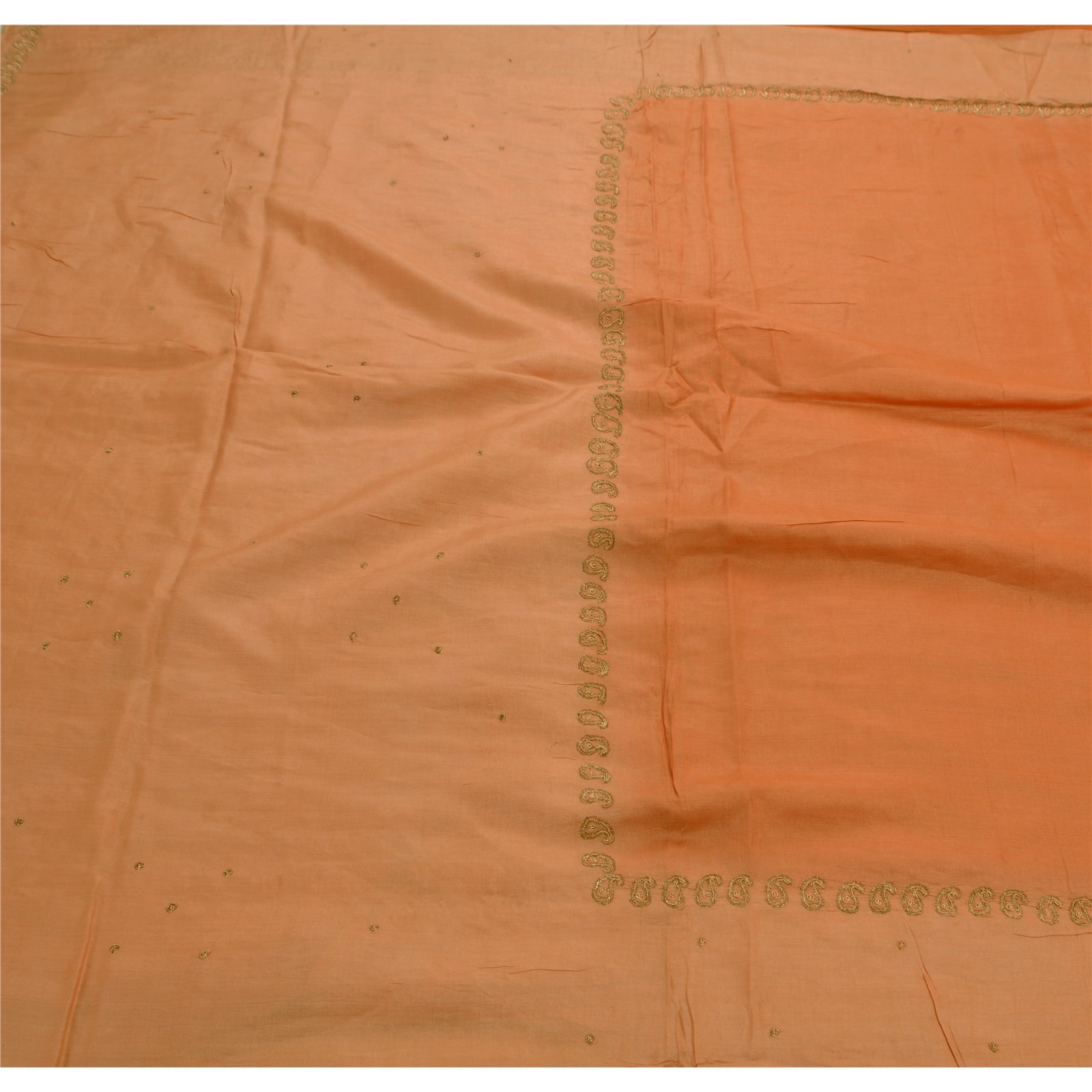Sanskriti Vintage Indian Saree 100% Pure Silk Hand Embroidered Peach Sustainable Fabric Sari