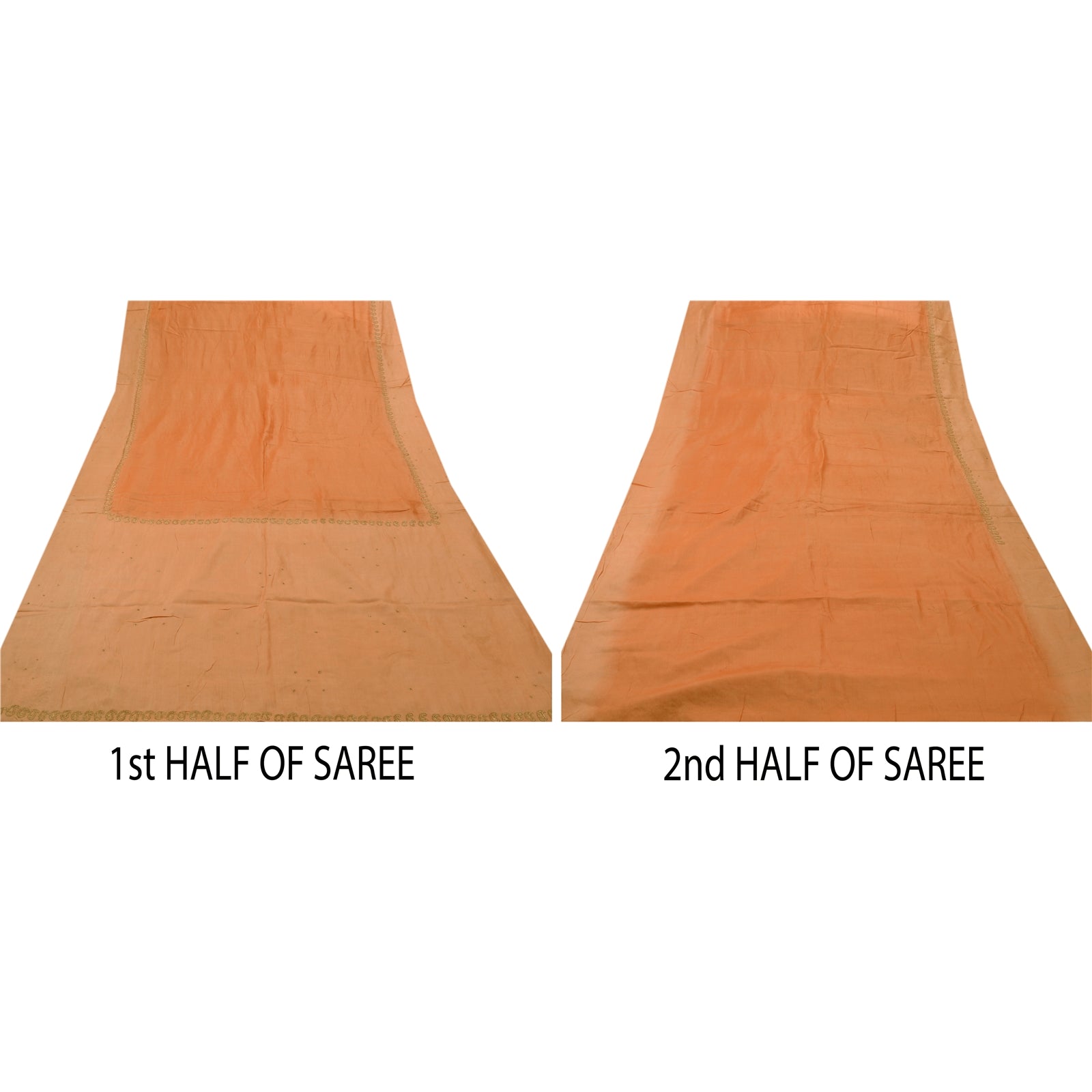 Sanskriti Vintage Indian Saree 100% Pure Silk Hand Embroidered Peach Sustainable Fabric Sari