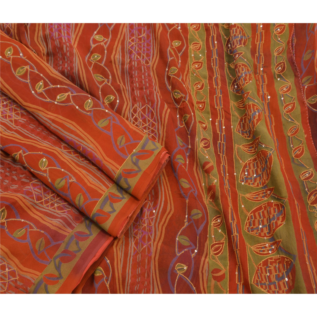 Vintage Indian Saree 100% Pure Georgette Silk Hand Beaded Fabric Premium Sari