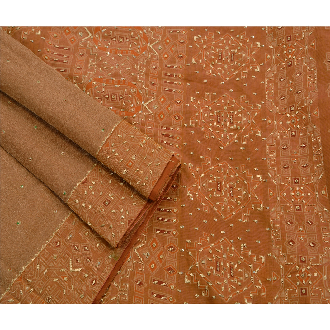 Antique Vintage Saree Organza Silk Hand Embroidery Woven Fabric Premium Sari