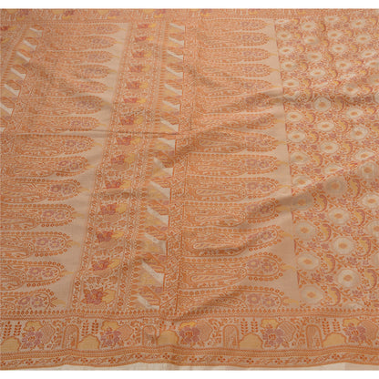 Sanskriti Vintage Antique Indian Saree Art Silk Woven Craft Sustainable Fabric Premium Sari