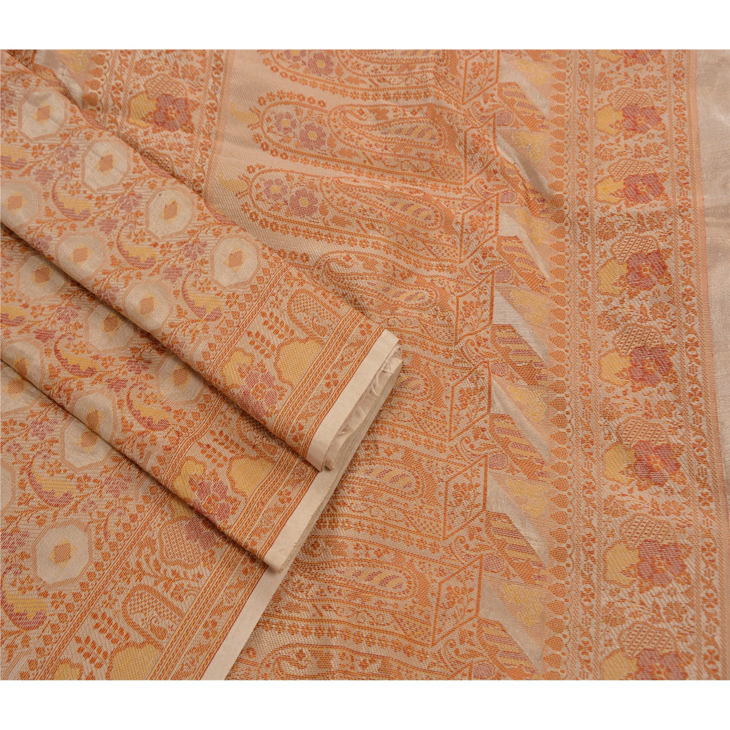 Sanskriti Antique Vintage Indian Saree Art Silk Woven Craft Fabric Premium Sari