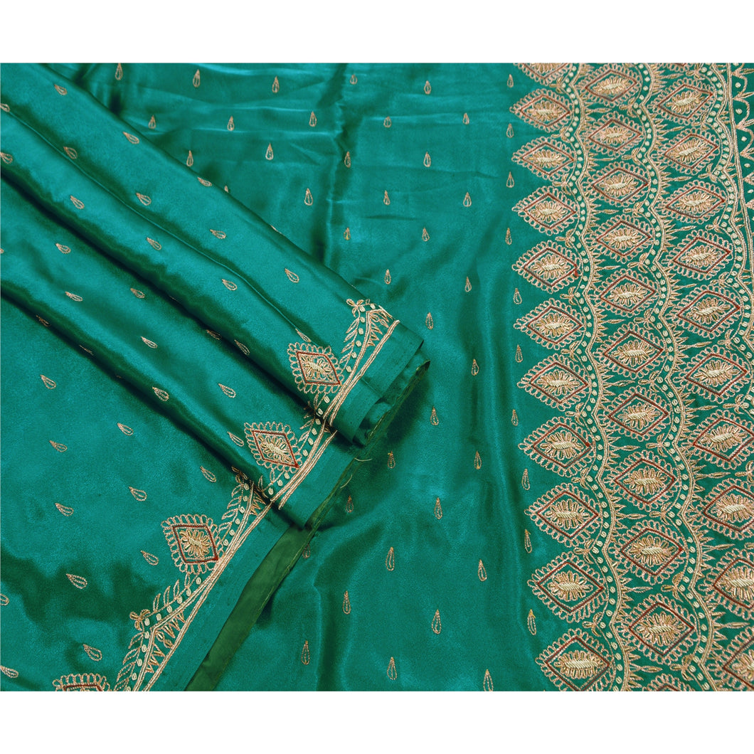 Saree Satin Silk Hand Embroidered Fabric Premium Ethnic Sari