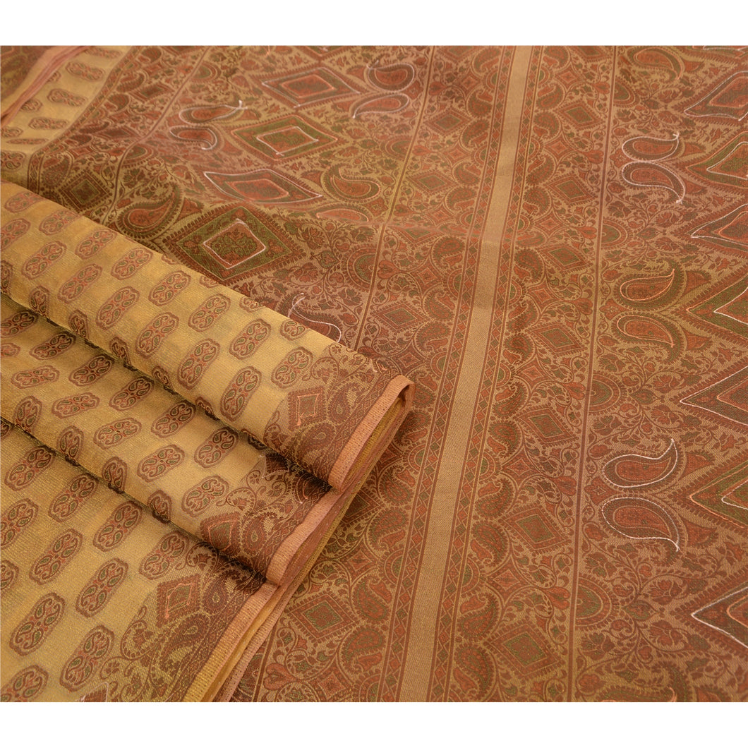 Sanskriti Antique Vintage Indian Saree Tissue Woven Golden Fabric Premium Sari