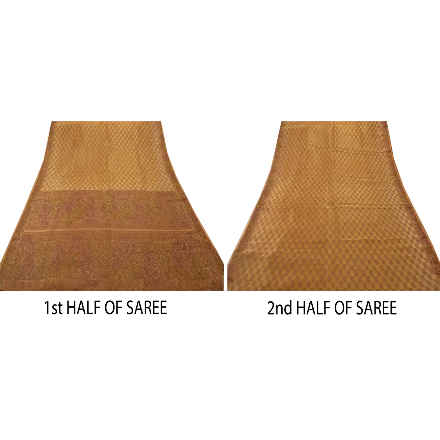 Санскрити Винтаж Антикварный Индийский Сари Ткань Тканая Золотая Экологичная Ткань Премиум Сари