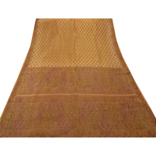 Sanskriti Vintage Antique Indian Saree Tissue Woven Golden Sustainable Fabric Premium Sari