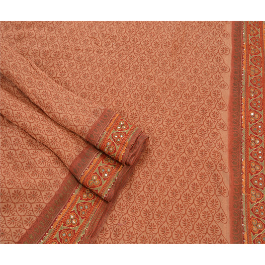 Sanskriti Vintage Indian Saree 100% Pure Cotton Hand Beaded Craft Sustainable Fabric Kota Sari