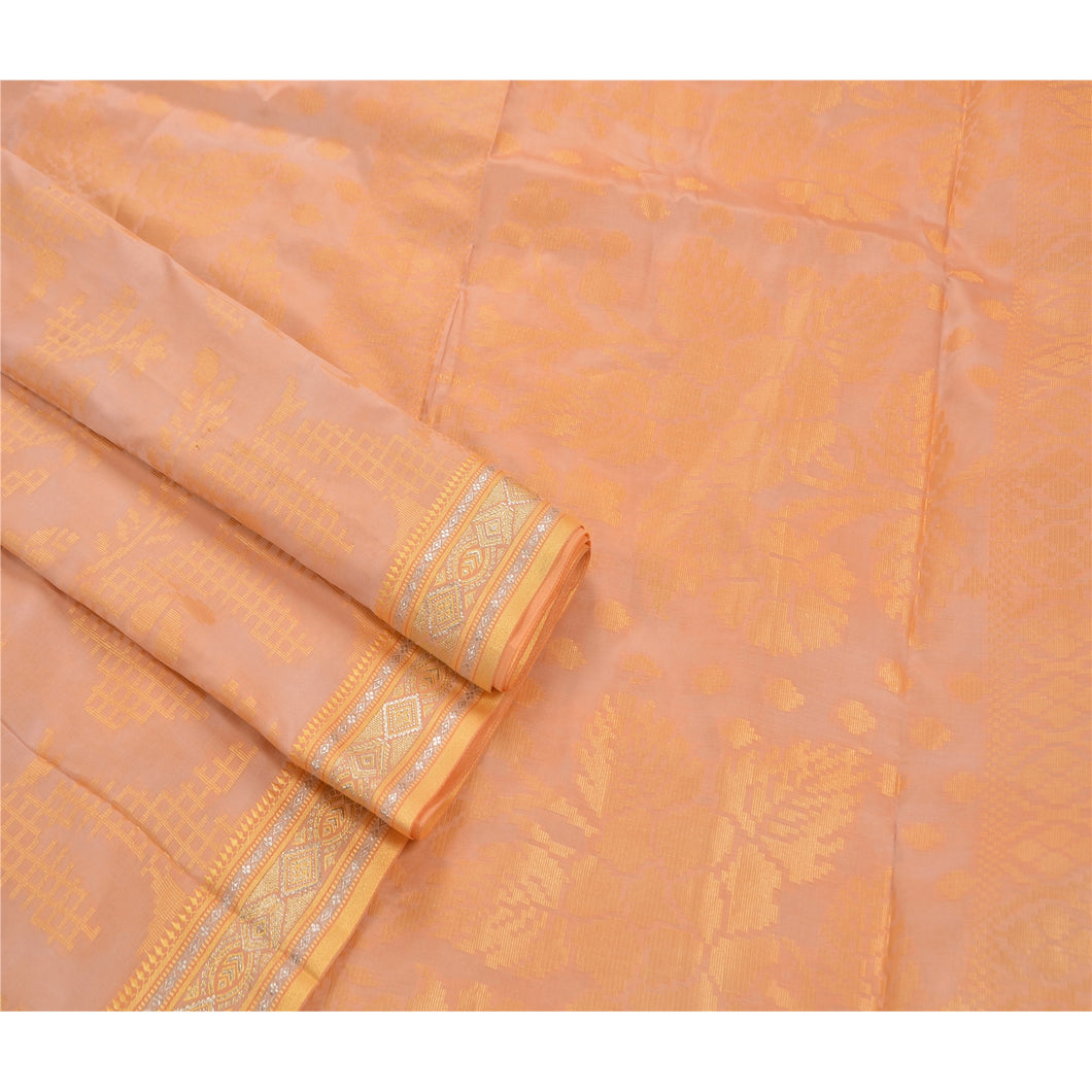 Indian Saree Art Silk Woven Peach Craft Fabric Premium Sari