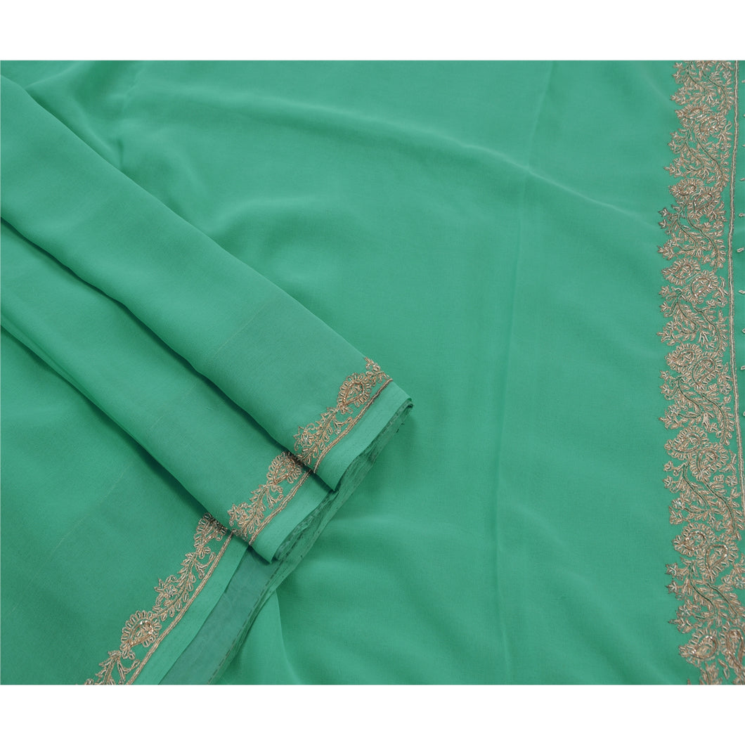 Sanskriti Vintage Indian Saree Georgette Embroidery Green Fabric Premium Sari