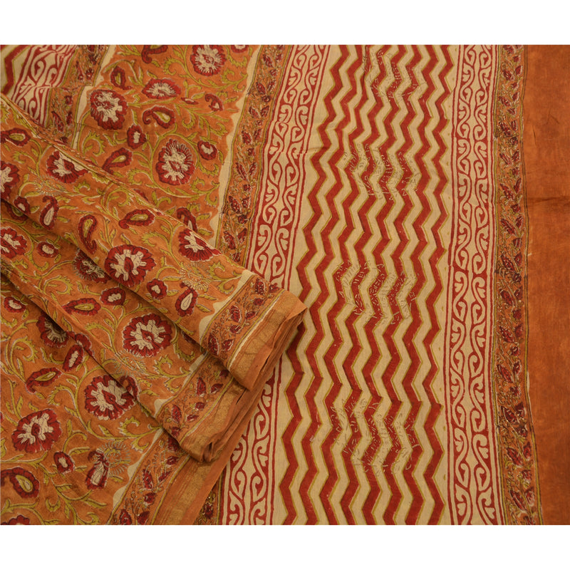 Sanskriti Vintage Sari 100% ren bomuld bloktrykt håndværk bæredygtigt stof premium Kalamkari Sari