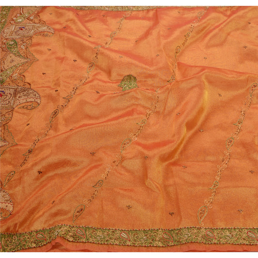 Sanskriti Vintage Indian Saree Tissue Hand Beaded Craft Sustainable Fabric Premium Sari