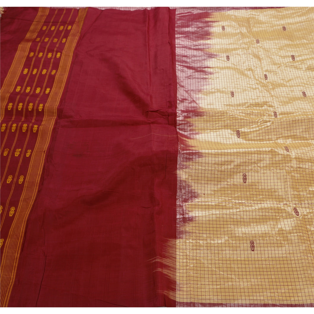 Sanskriti Antique Vintage Indian Cream Saree Art Silk Woven Craft Fabric Premium Sari