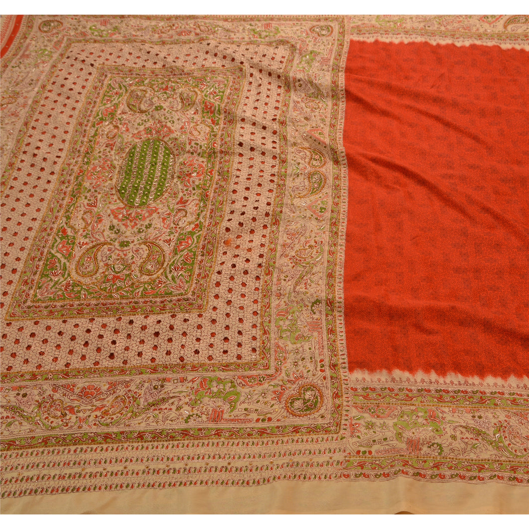 SSanskriti Vintage Red Saree Art Silk Hand Embroidery Fabric Premium Sari