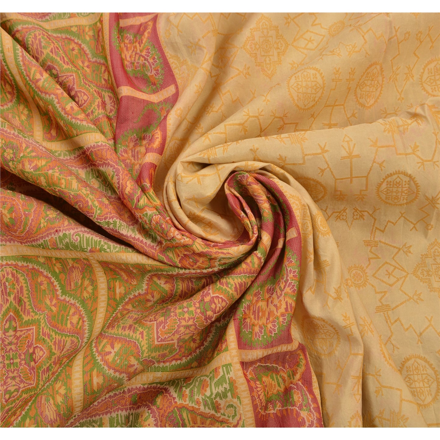 Sanskriti Vintage indisk sari 100% ren silke vævet bæredygtigt stof premium kulturel sari
