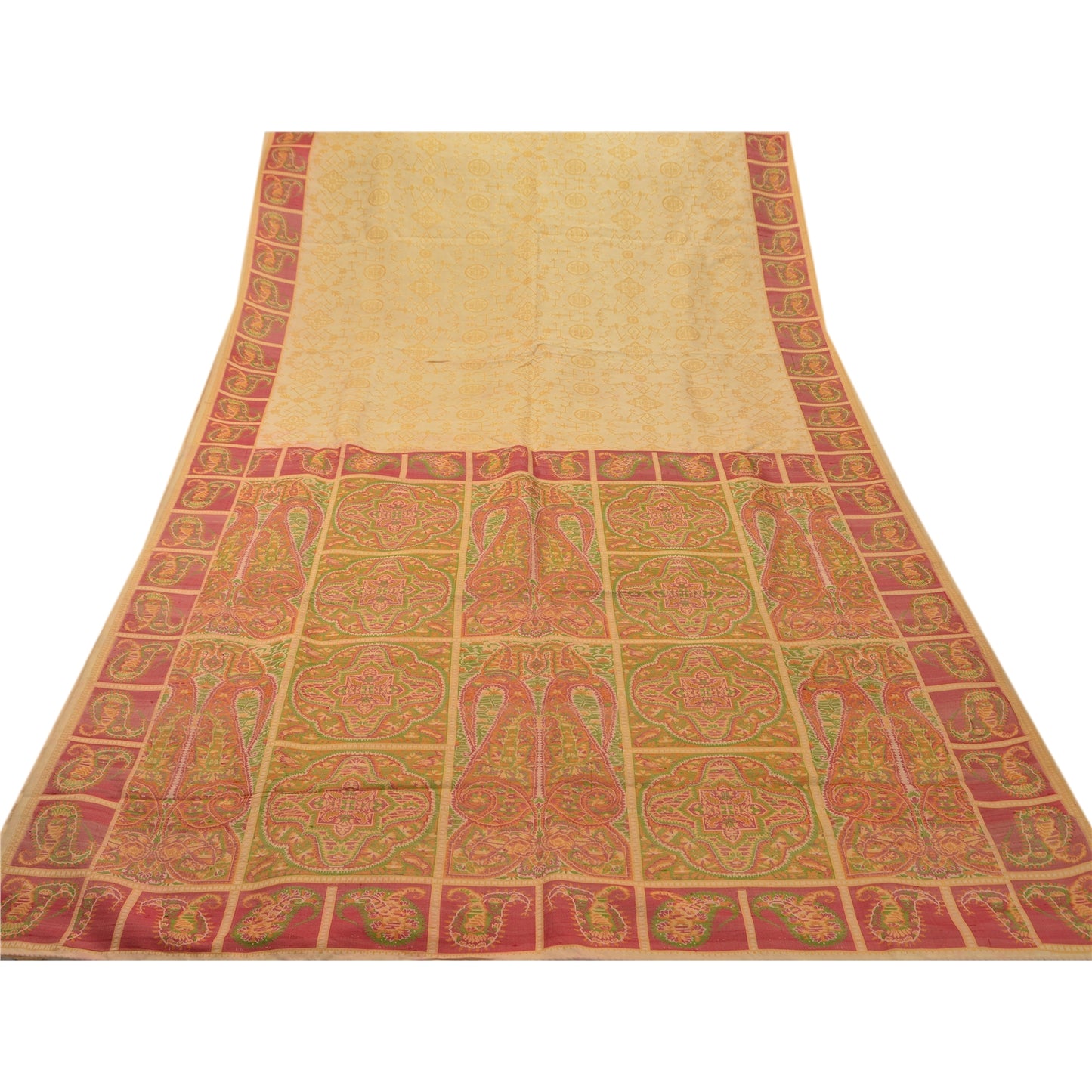 Sanskriti Vintage indisk sari 100% ren silke vævet bæredygtigt stof premium kulturel sari