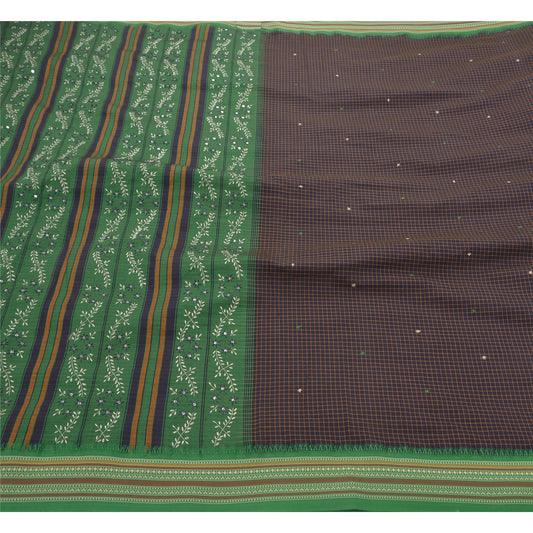 Sanskriti Vintage Antique Vintage Saree Cotton Hand Embroidery Woven Blue Sustainable Fabric Premium Sari