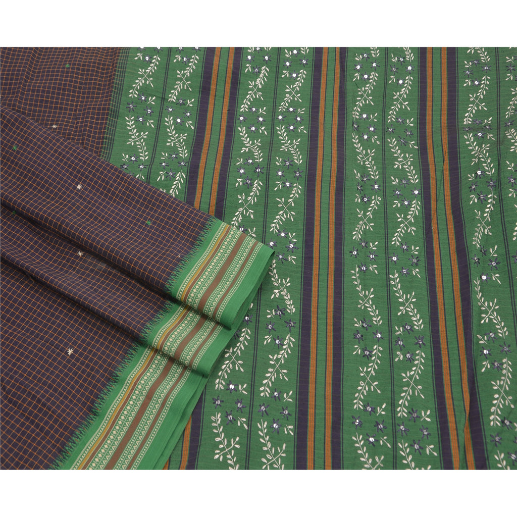 Sanskriti Vintage Antique Vintage Saree Cotton Hand Embroidery Woven Blue Sustainable Fabric Premium Sari