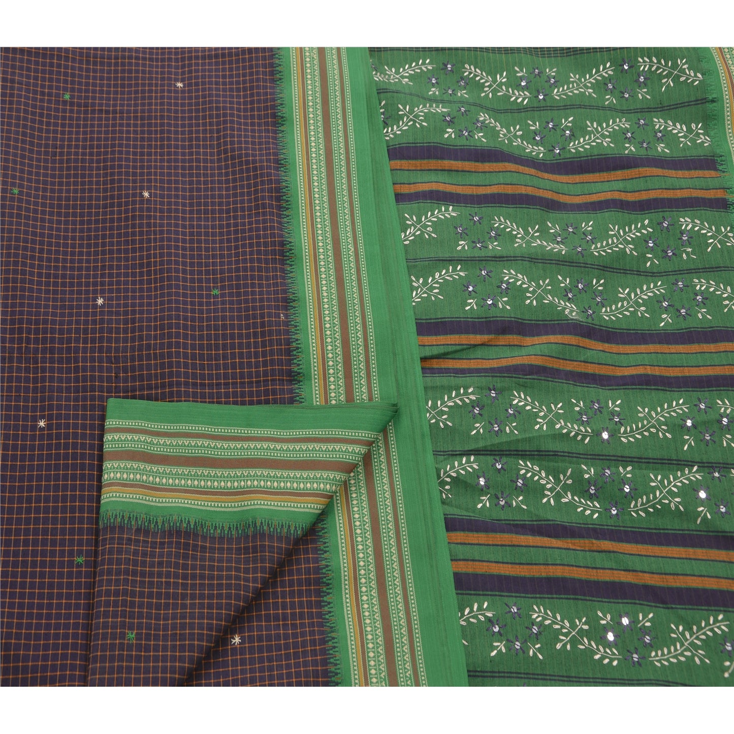 Sanskriti Vintage Antique Vintage Saree Cotton Hand Embroidery Woven Blue Sustainable Fabric Premium Sari