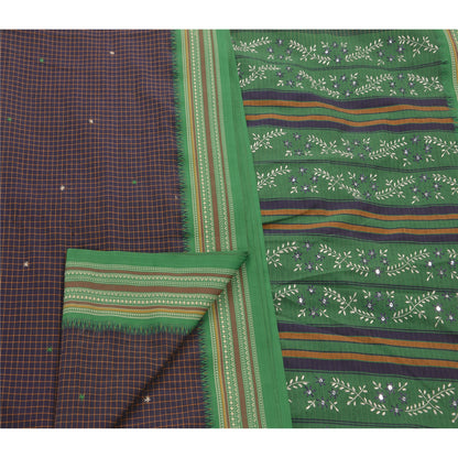 Sanskriti Vintage Antique Vintage Saree Cotton Hand Embroidery Woven Blue Sustainable Fabric Premium Sari