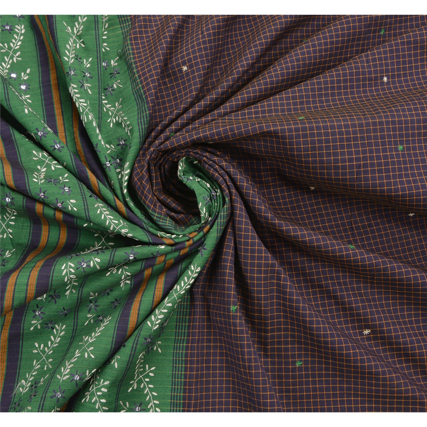 Sanskriti Vintage Antique Vintage Saree Cotton Hand Embroidery Woven Blue Sustainable Fabric Premium Sari