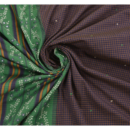 Sanskriti Vintage Antique Vintage Saree Cotton Hand Embroidery Woven Blue Sustainable Fabric Premium Sari