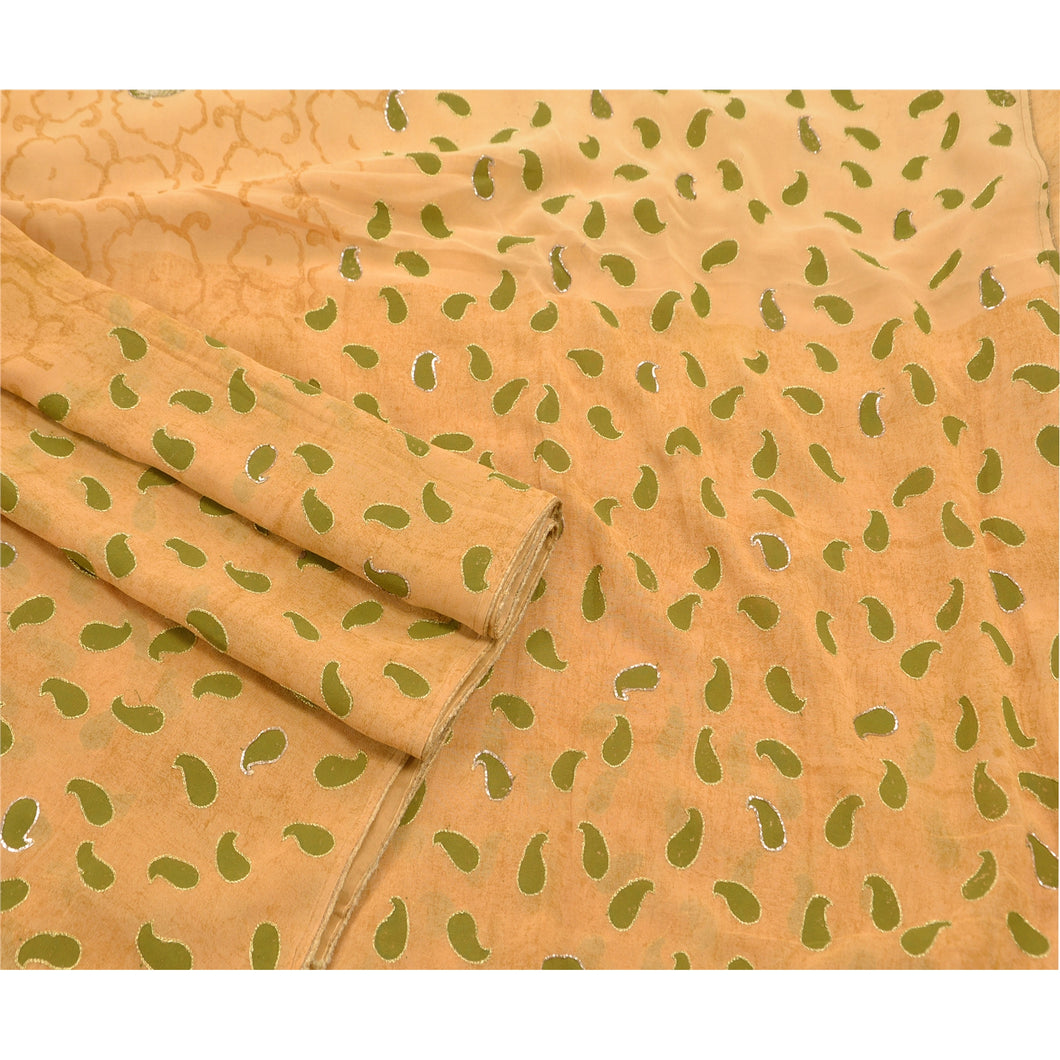 Vintage Saree 100% Pure Georgette Silk Hand Embroidered Fabric Premium Sari