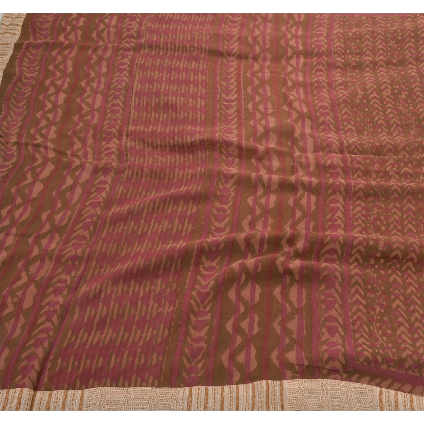 Sanskriti Vintage Saree 100% Pure Georgette Silk Embroidered Craft Sustainable Fabric Premium Sari