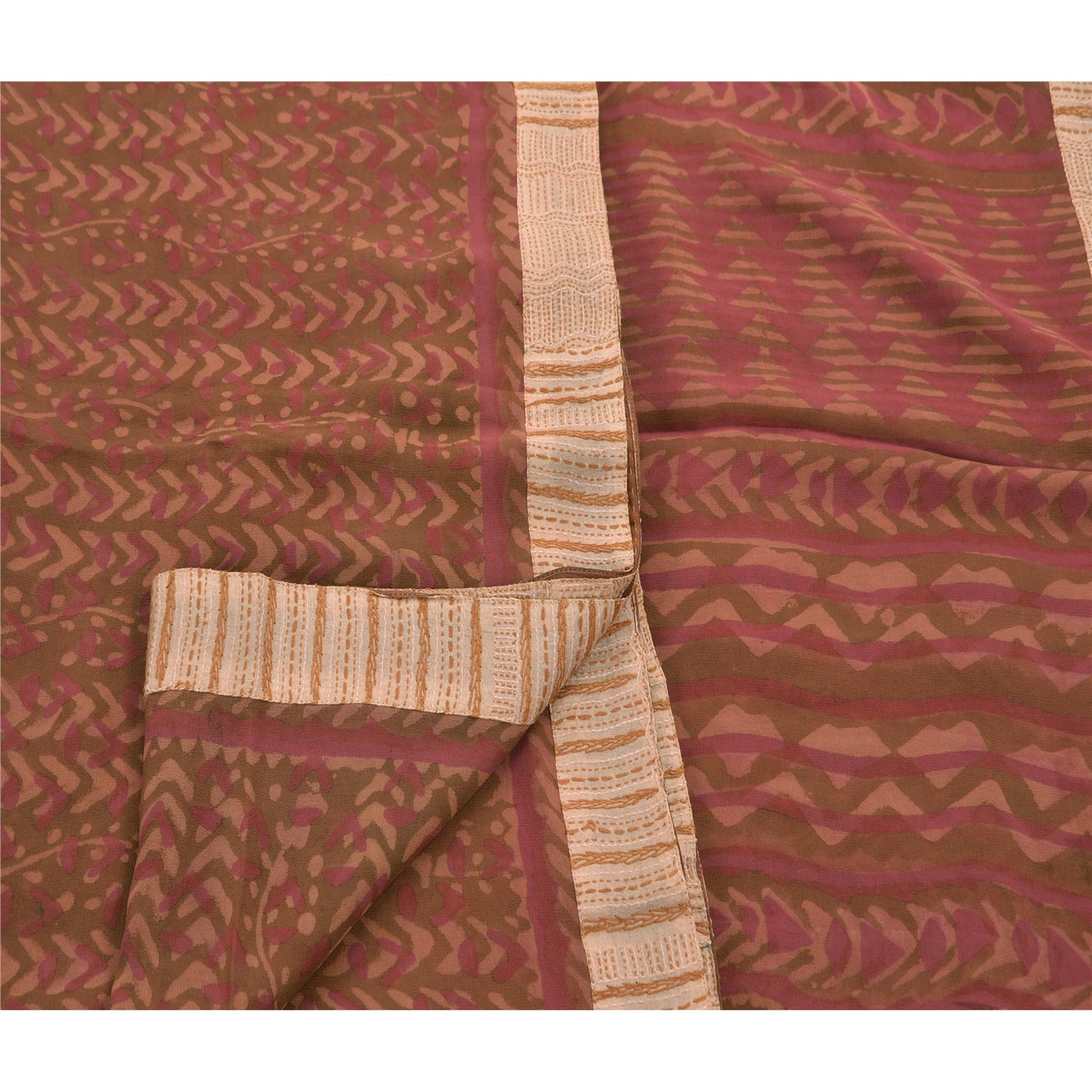 Sanskriti Vintage Saree 100% Pure Georgette Silk Embroidered Craft Sustainable Fabric Premium Sari